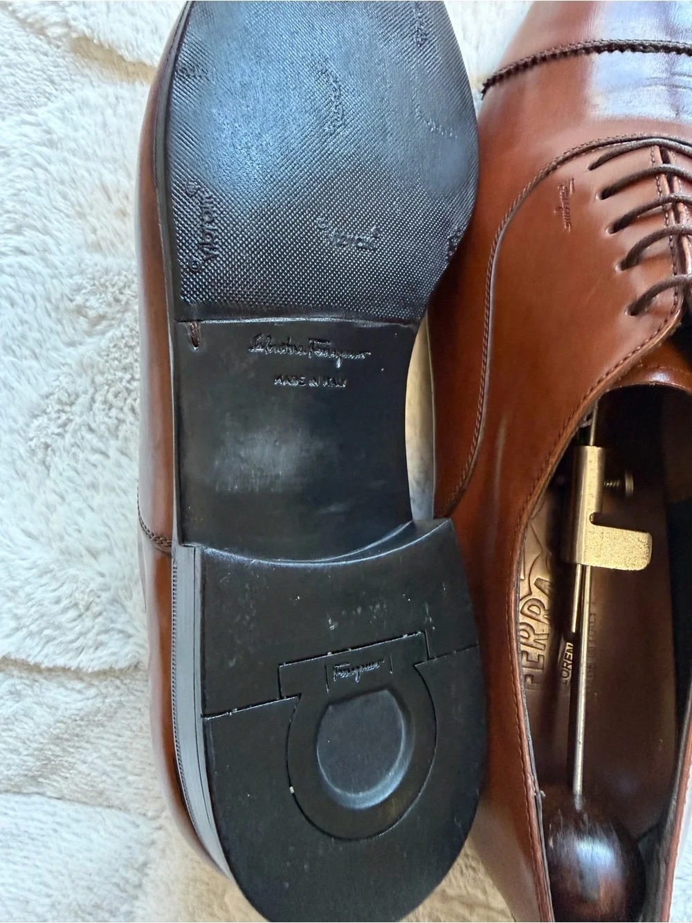 $895 Salvatore Ferragamo Brown Leather Cap-Toe Oxford Dress Shoes 9